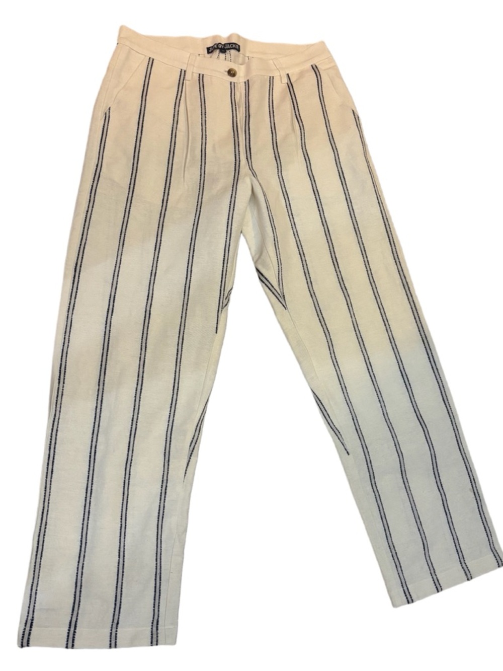 Striped Cream Straight-Leg Pants
